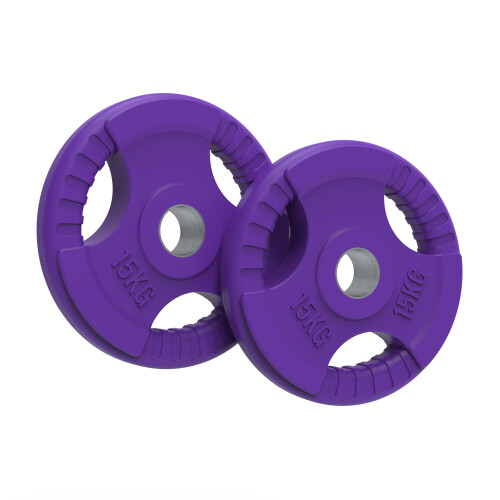 (15kg, Pair) Rubber Coated Tri Grip Weight Plates