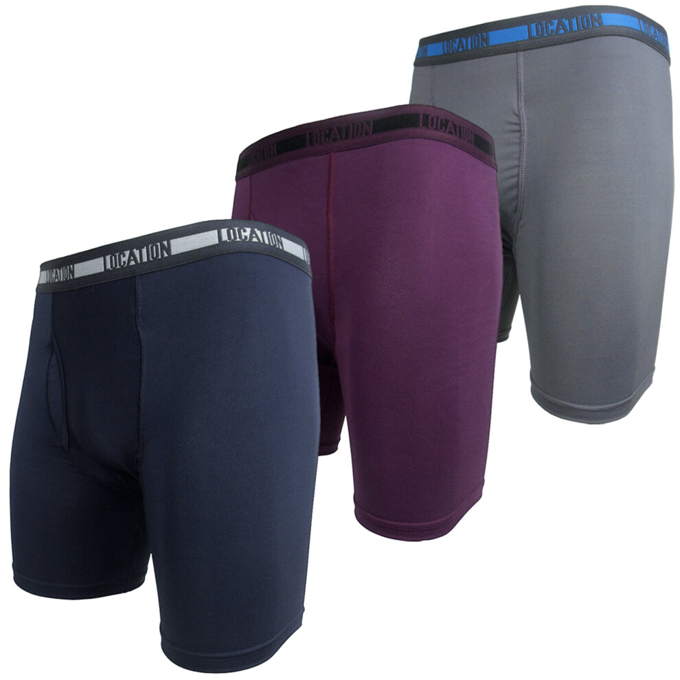 (Contender 2, M) Mens Location Boxers 3 Pack Sports Longer Leg Boxer Shorts Adults Underwear