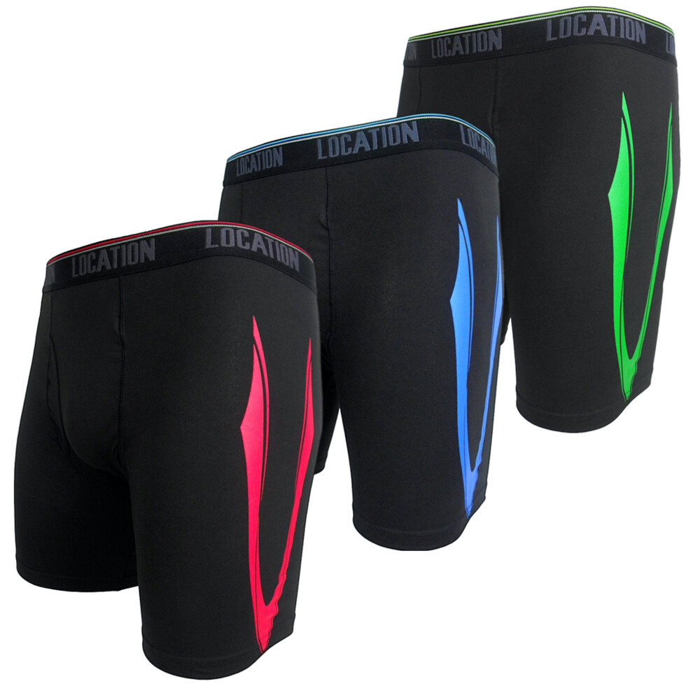 (Challenger 2, L) Mens Location Boxers 3 Pack Sports Longer Leg Boxer Shorts Adults Underwear