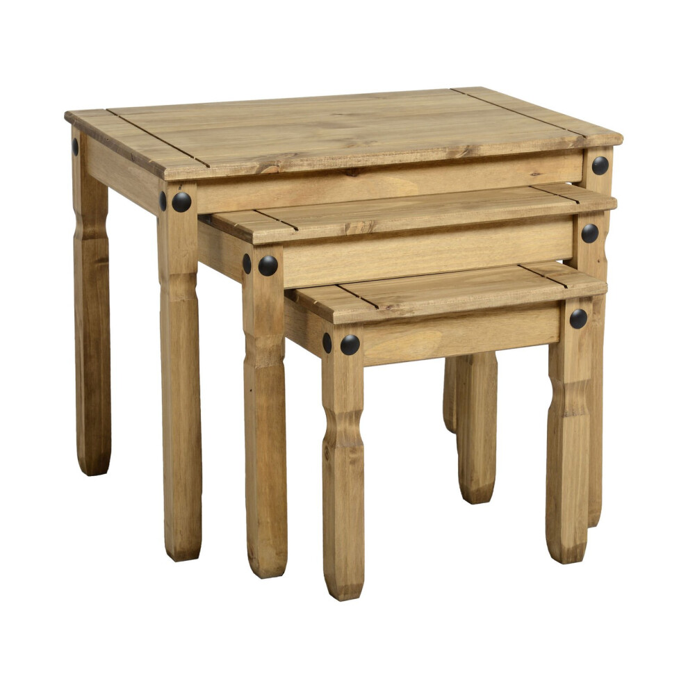 Seconique Corona Distressed Waxed Pine Nest of 3 Tables