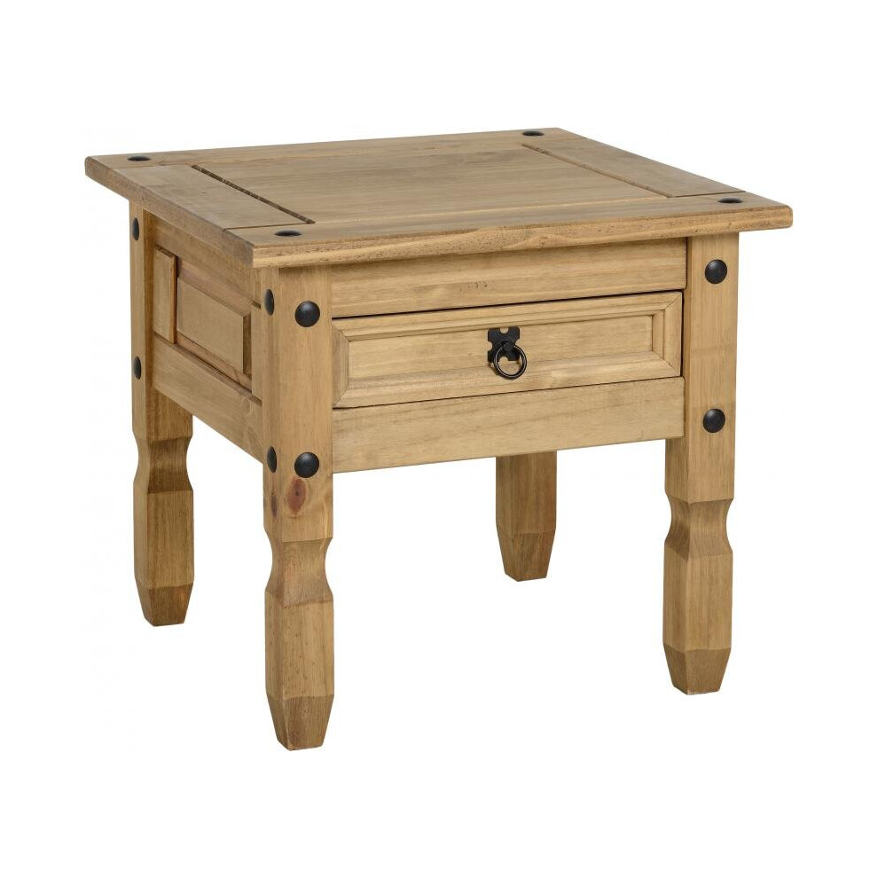 Seconique Corona Distressed Waxed Pine 1 Drawer Lamp Table