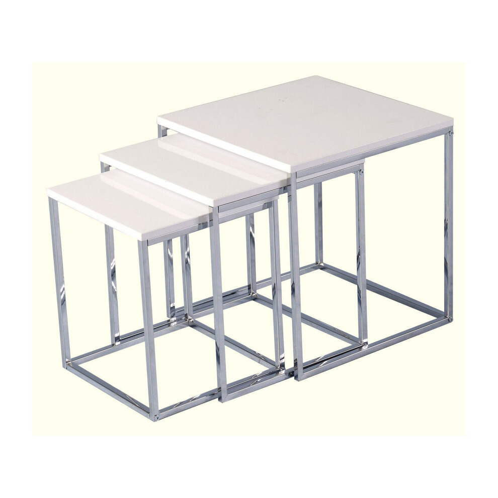 Seconique Charisma Living Room Nest of Tables - White Gloss with Chrome Legs