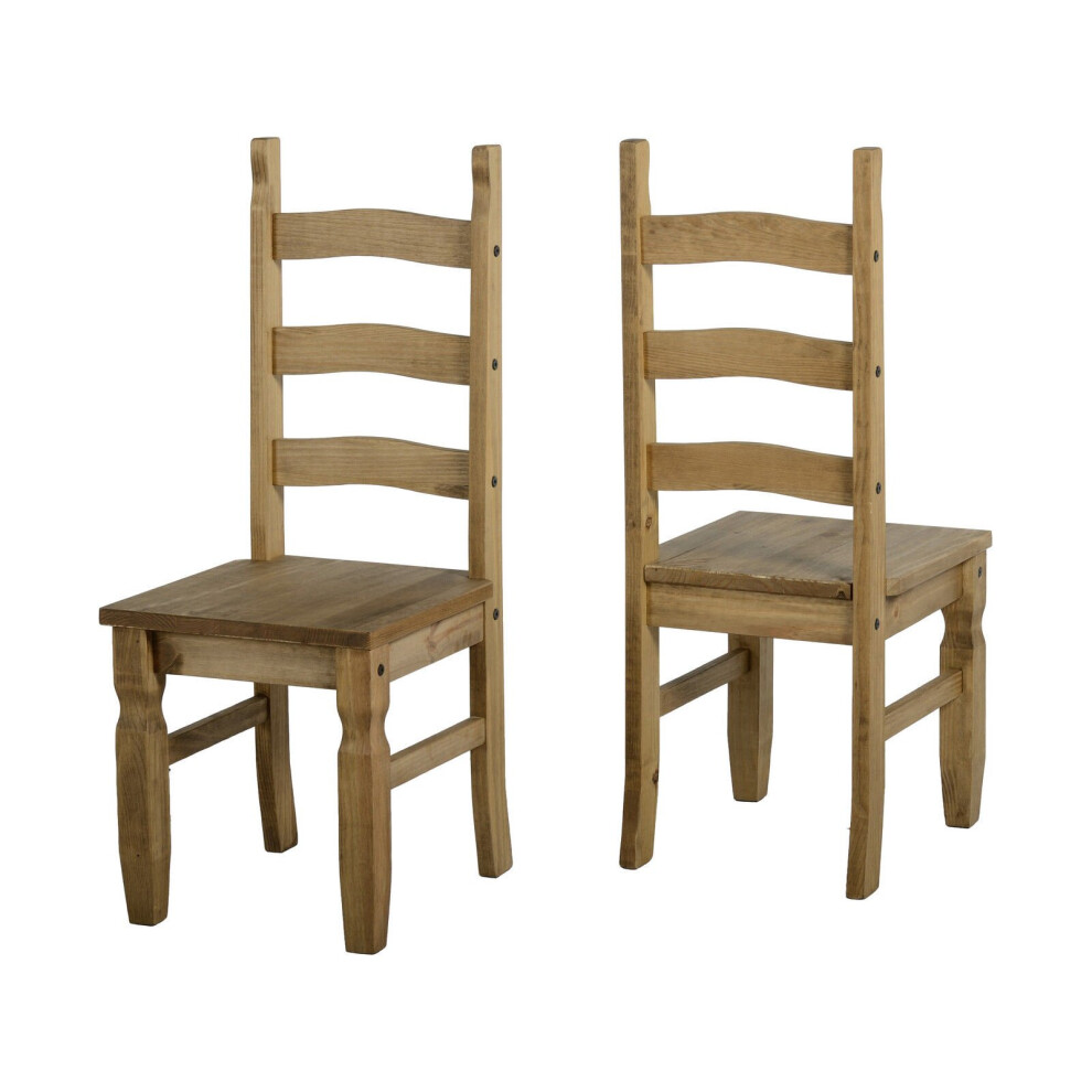Seconique Corona Distressed Waxed Pine Dining Chairs, Set of 2