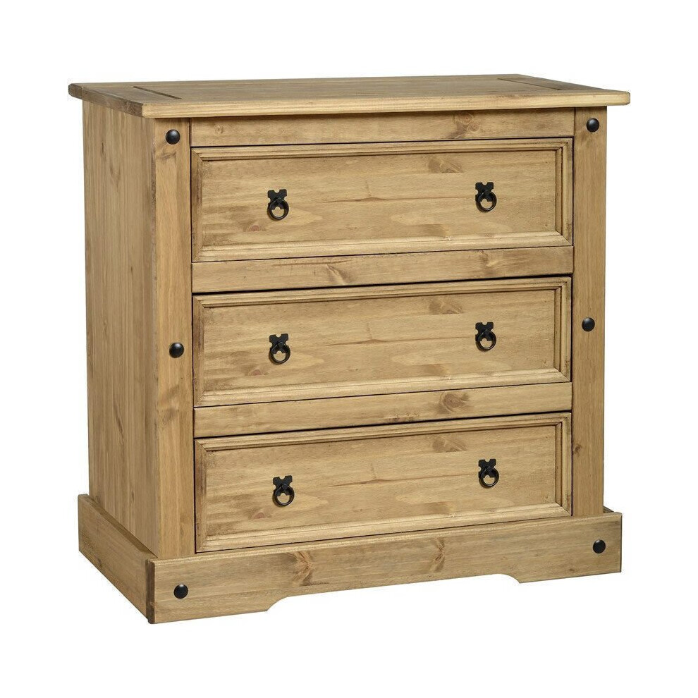 Seconique Corona Distressed Waxed Pine 3 Drawer Chest
