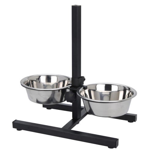 2 Pet Dog Bowls Stainless Steel Adjustable Height Stand