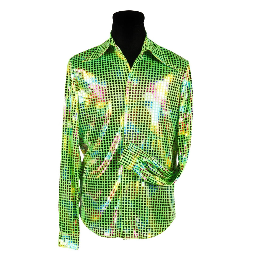 (L) 70's Sequin Disco Shirts - Green