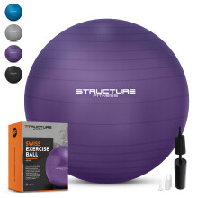 (65CM, Purple) Structure Fitness Anti Burst Yoga Exercise Gym Ball with Hand Pump 65 & 75cm Core Abs Mobility Toning