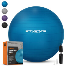 (65CM, Blue) Structure Fitness Anti Burst Yoga Exercise Gym Ball with Hand Pump 65 & 75cm Core Abs Mobility Toning