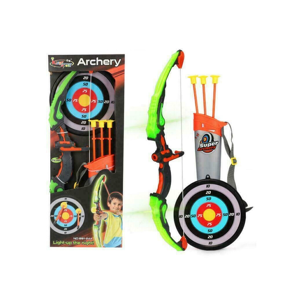 Archery Set LED Light Up Kids 24in Toy Play Set with Bow 3 Arrows Quiver Target