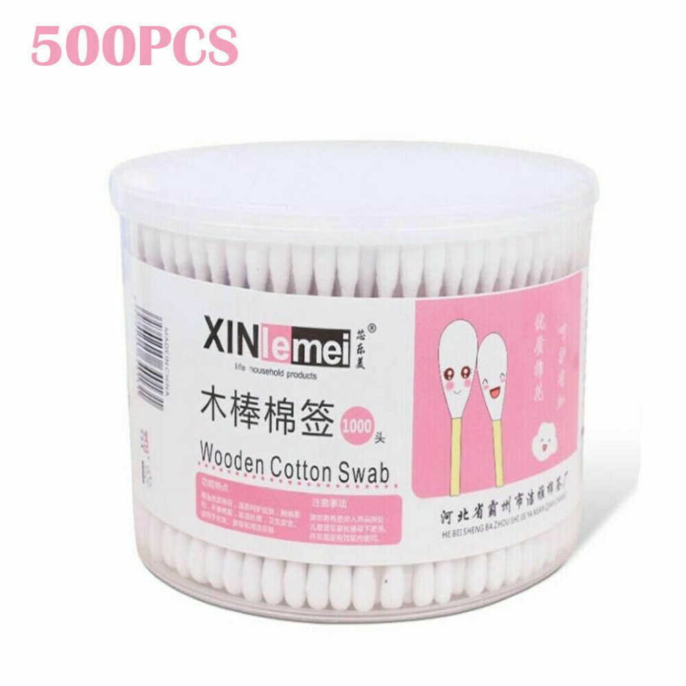 Eranpo 500Pcs Bamboo Double Cotton Swabs Wood Sticks Buds With Case For Makeup