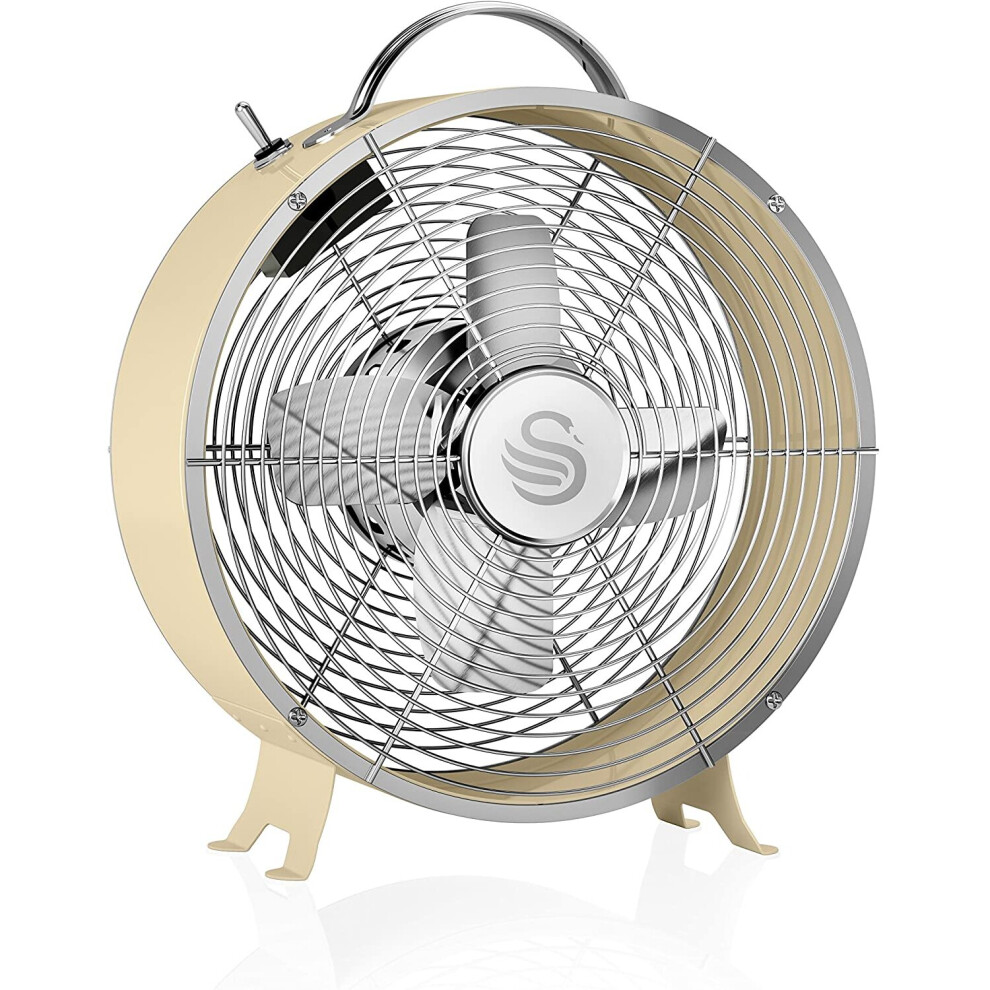 Retro 8 Inch Floor Desk Clock Fan Low Noise Aluminium Blades 20w Cream