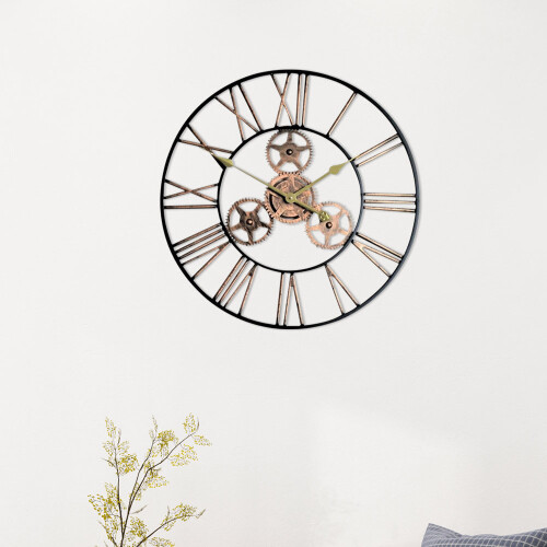 60CM Extra Large Roman Gear Clock Numerals Wall Clock Giant Open Face