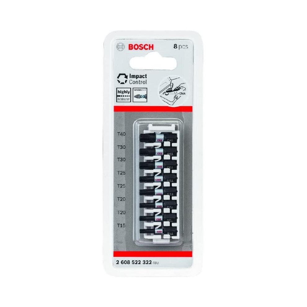 Bosch 8 Piece Impact Control Screwdriver Bit Set - T15 - T40 - 25mm