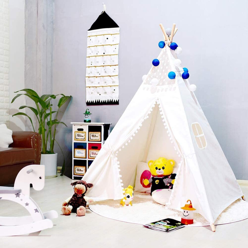 (Lace White) Kids Teepee Play Tent Cotton Canvas Indian Tipi