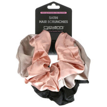 GIOVANNI Satin Hair Scrunchies (verpakking van 3) Blush Gray Black Zijdezacht satijnen materiaal Stijlvolle neutrale tinten Trekt of klit niet aa