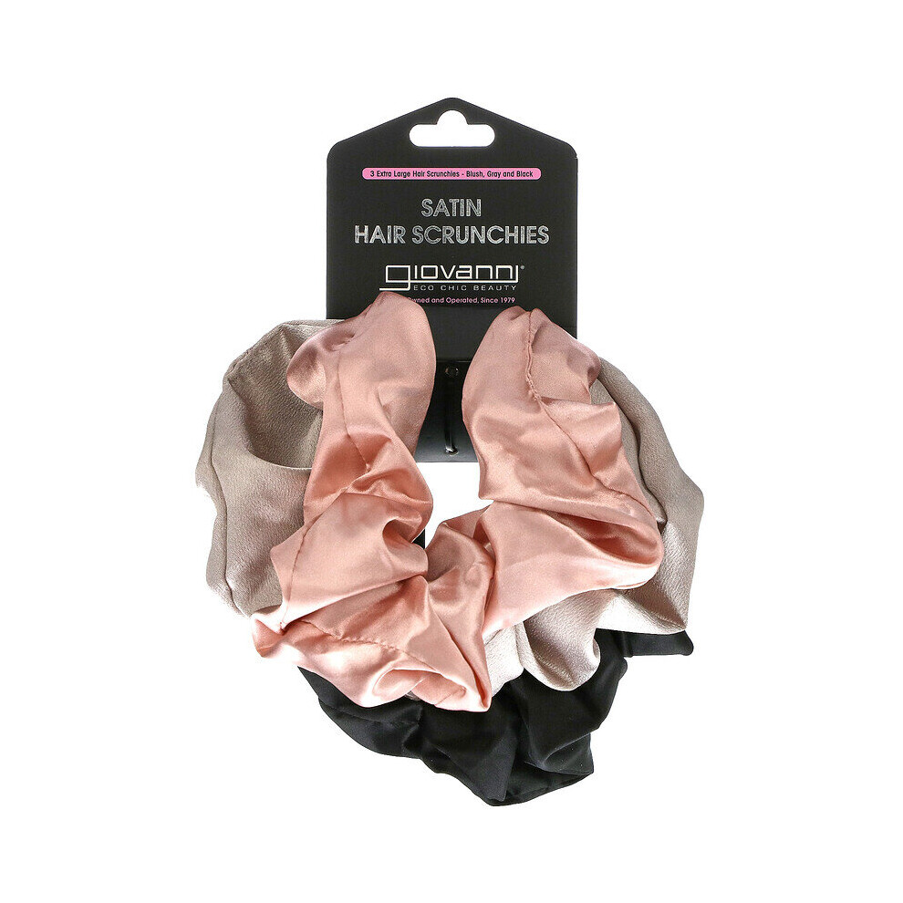 Giovanni, 3 Satin Hair Scrunches, Extra Large, Blush, Gray and Black