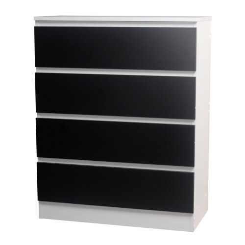 Skagen (White/Black) 4 Drawer Wooden Bedroom Chest Cabinet No Handles
