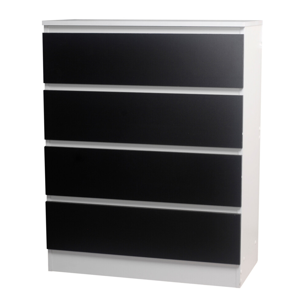 (White/Black) 4 Drawer Wooden Bedroom Chest Cabinet No Handles