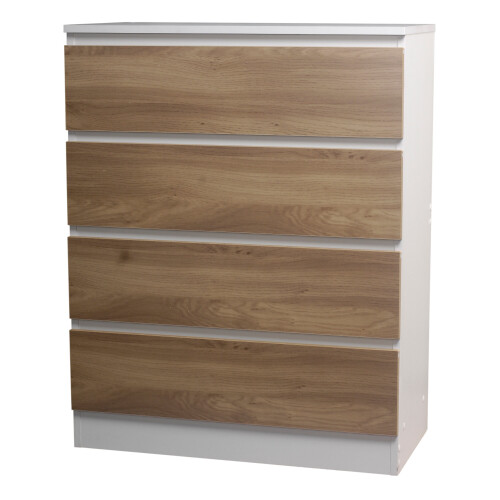 Skagen (White/Oak) 4 Drawer Wooden Bedroom Chest Cabinet No Handles