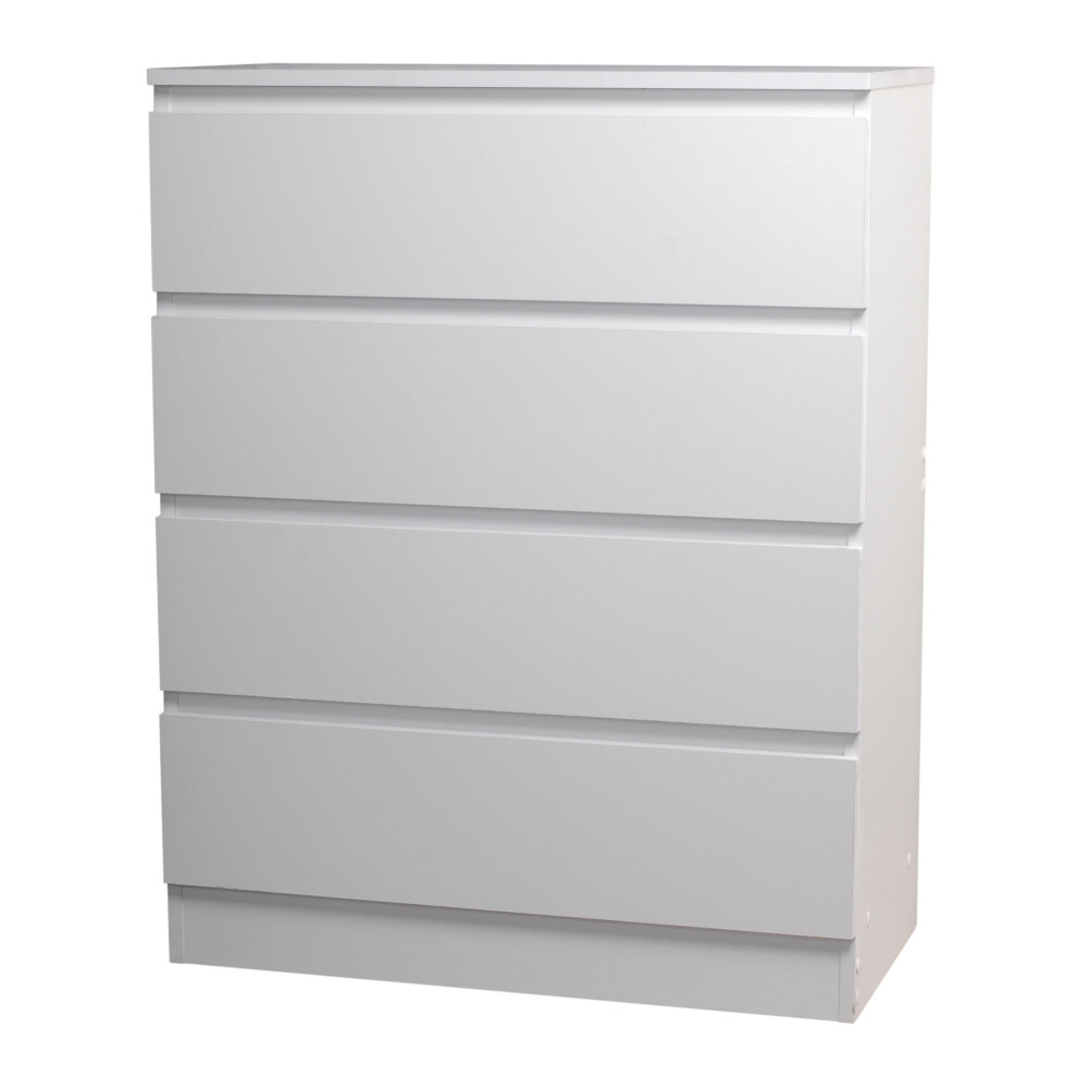 (White) 4 Drawer Wooden Bedroom Chest Cabinet No Handles