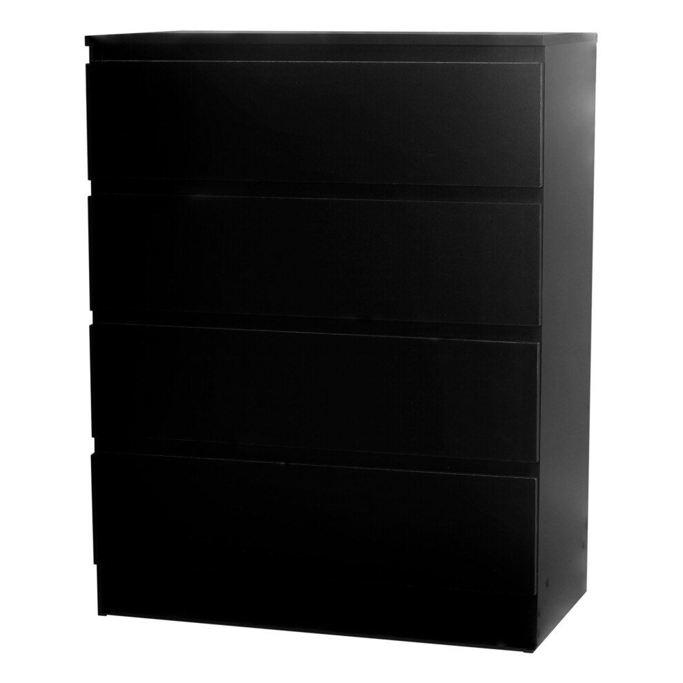 (Black) 4 Drawer Wooden Bedroom Chest Cabinet No Handles