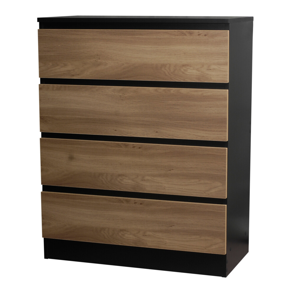 (Black/Oak) 4 Drawer Wooden Bedroom Chest Cabinet No Handles