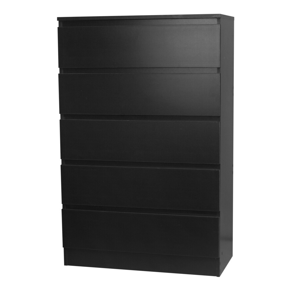 (Black) 5 Drawer Wooden Bedroom Chest Cabinet No Handles