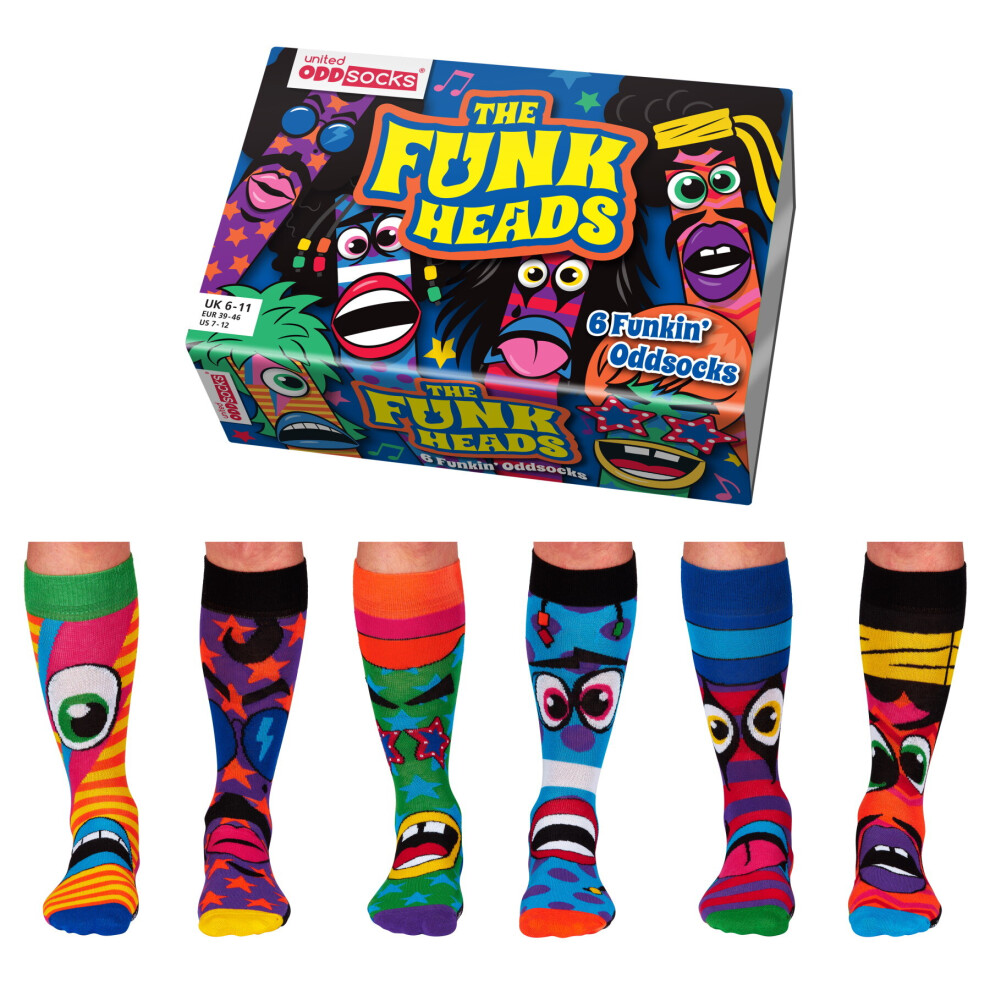 United Oddsocks United Oddsock The Funk Heads - Box 6 Odd Socks For Men Uk 6-11 Multicoloured