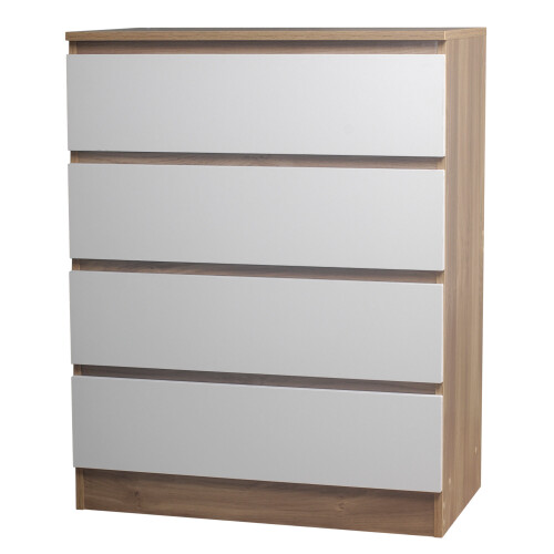 Skagen (Brown/White) 4 Drawer Wooden Bedroom Chest Cabinet No Handles