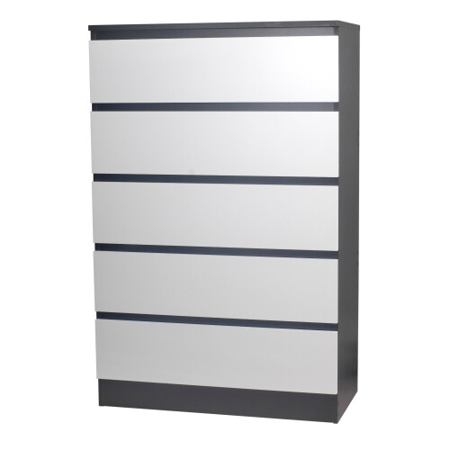 Skagen (Black/White) 5 Drawer Wooden Bedroom Chest Cabinet No Handles