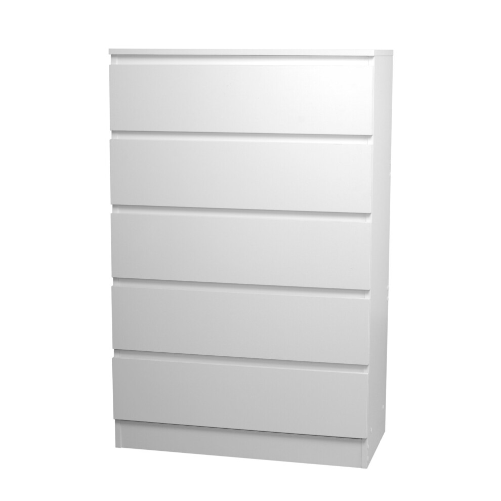 (White) 5 Drawer Wooden Bedroom Chest Cabinet No Handles