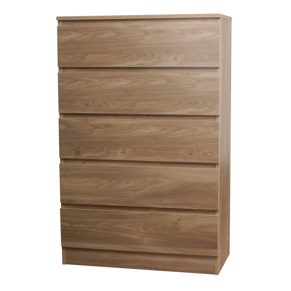 (Oak) 5 Drawer Wooden Bedroom Chest Cabinet No Handles