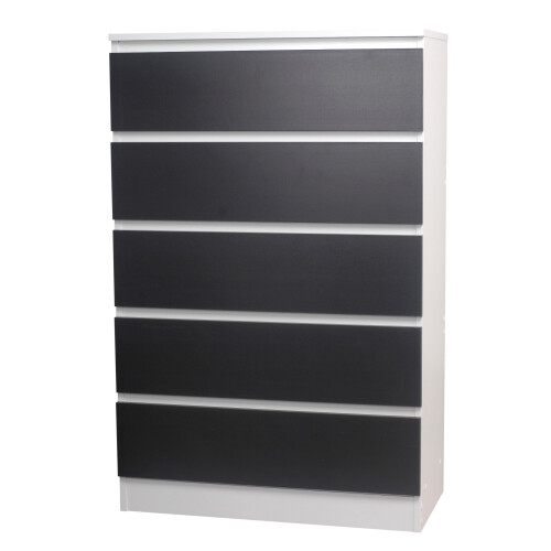 Skagen (White/Black) 5 Drawer Wooden Bedroom Chest Cabinet No Handles
