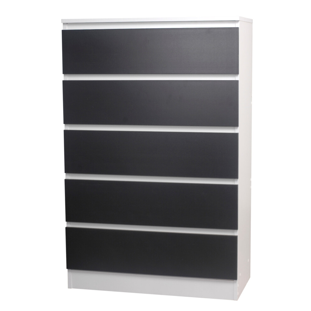 (White/Black) 5 Drawer Wooden Bedroom Chest Cabinet No Handles