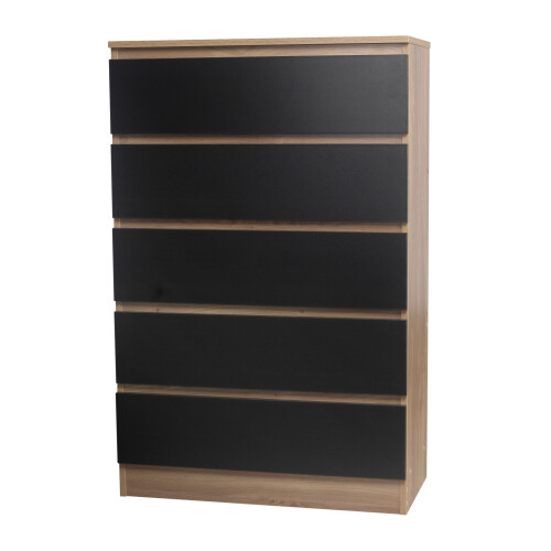 Skagen (Oak/Black) 5 Drawer Wooden Bedroom Chest Cabinet No Handles