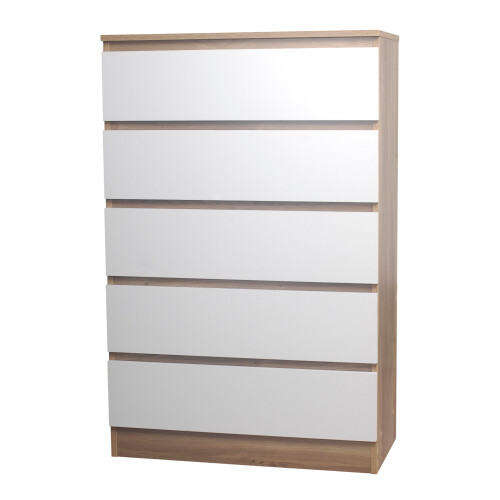 Skagen (Oak/White) 5 Drawer Wooden Bedroom Chest Cabinet No Handles