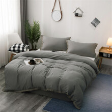 (Grey, King) Plain Solid Color Washed Cotton Duvet Cover Set with Tassels Fringe, Bedding Sets with Zipper Closure and Corner Ties