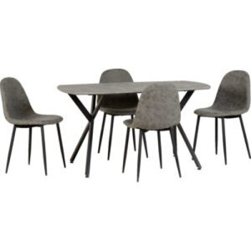 Seconique Athens Rectangular MDF/Metal Dining Set Concrete Effect/Black/Grey