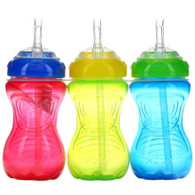 Nuby No-Spill Trinkbecher mit Flexstrohhalm für Jungen - (3er-Pack) 10-Unzen Flaschen - Trainingsbecher für Kleinkinder ab 12 Monaten