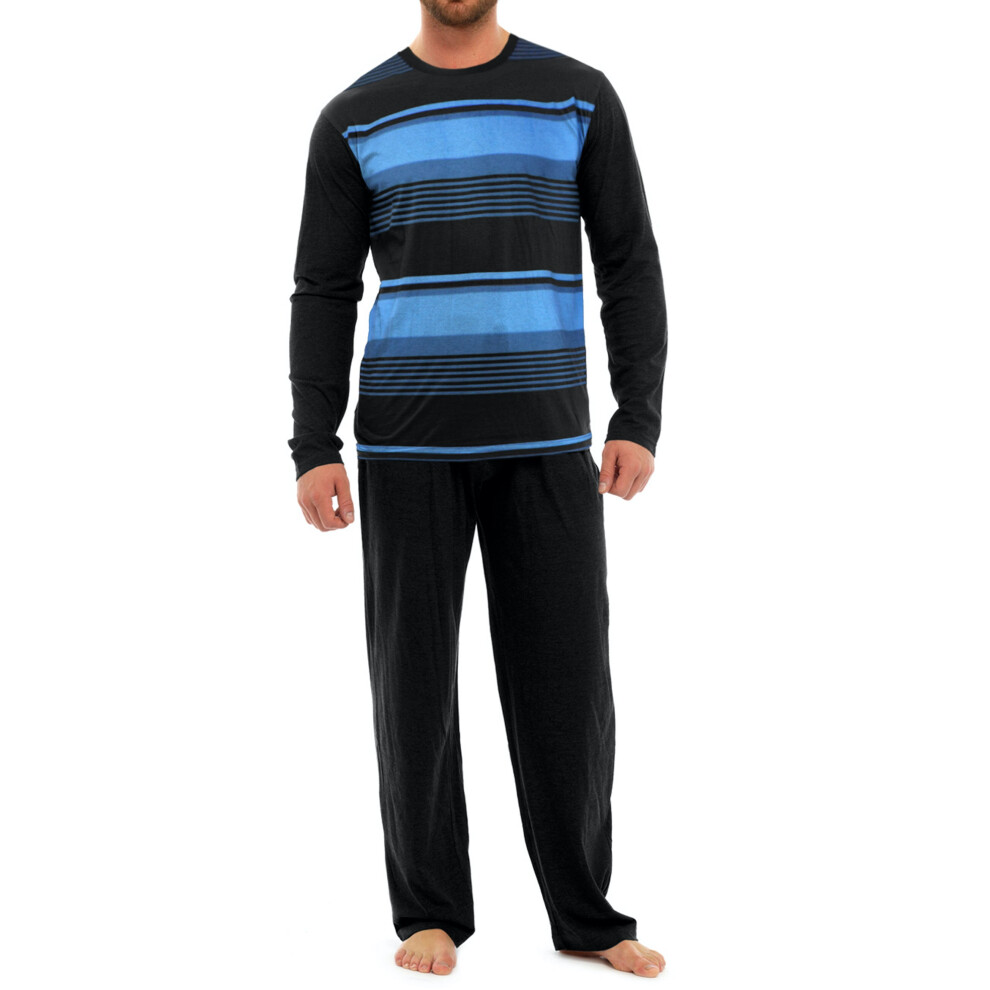 (L, Black Blue Stripe) Mens PJ Pyjama Set PJ's Pyjamas