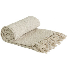 Throw Blanket Sofa Bed Throwover 100% Cotton Recycled Honeycomb Ivory 70x100"