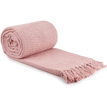 Throw Blanket Sofa Bed Throwover 100% Cotton Recycled Honeycomb Blush 50x60"