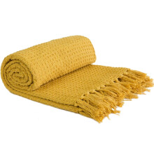 Throw Blanket Sofa Bed Throwover 100% Cotton Recycled Honeycomb Ochre 50x60"