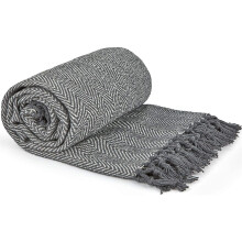 Herringbone Throw 90x100" Silver Recycled Cotton Blanket Throwover