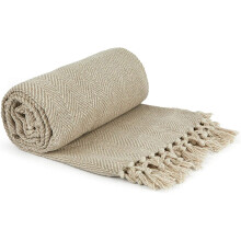 Herringbone Throw 90x100" Natural Recycled Cotton Blanket Throwover