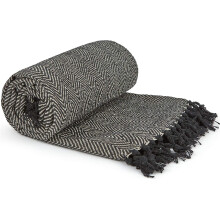Herringbone Throw 50x60" Black Recycled Cotton Blanket Throwover