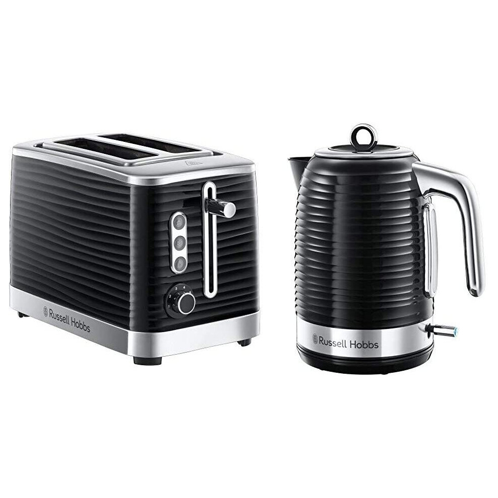 Russell Hobbs 24371 Inspire High Gloss Plastic Two Slice Toaster, Black with Kettle