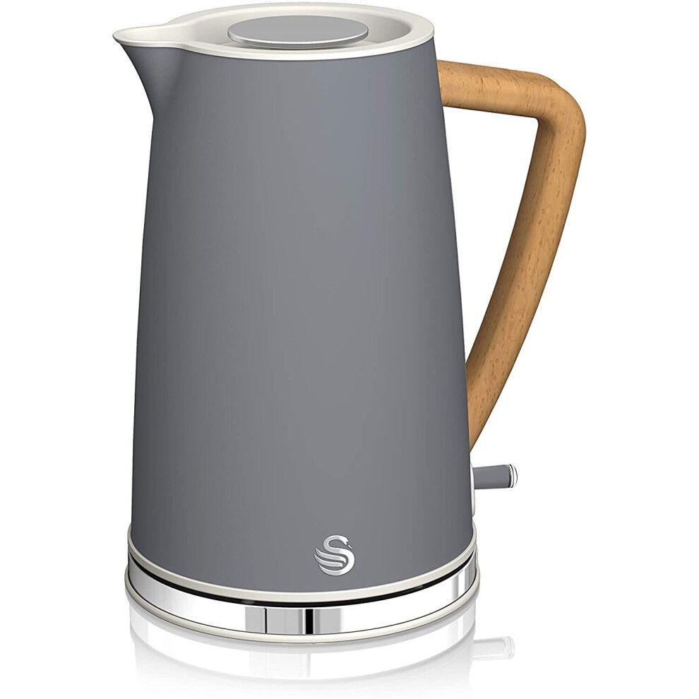 Swan SK14610GRYN, Nordic Rapid Boil Jug Kettle, Wood Effect Handle, Soft Touch Housing and Matt Finish, 3kw, 1.7 Litre, Slate Grey