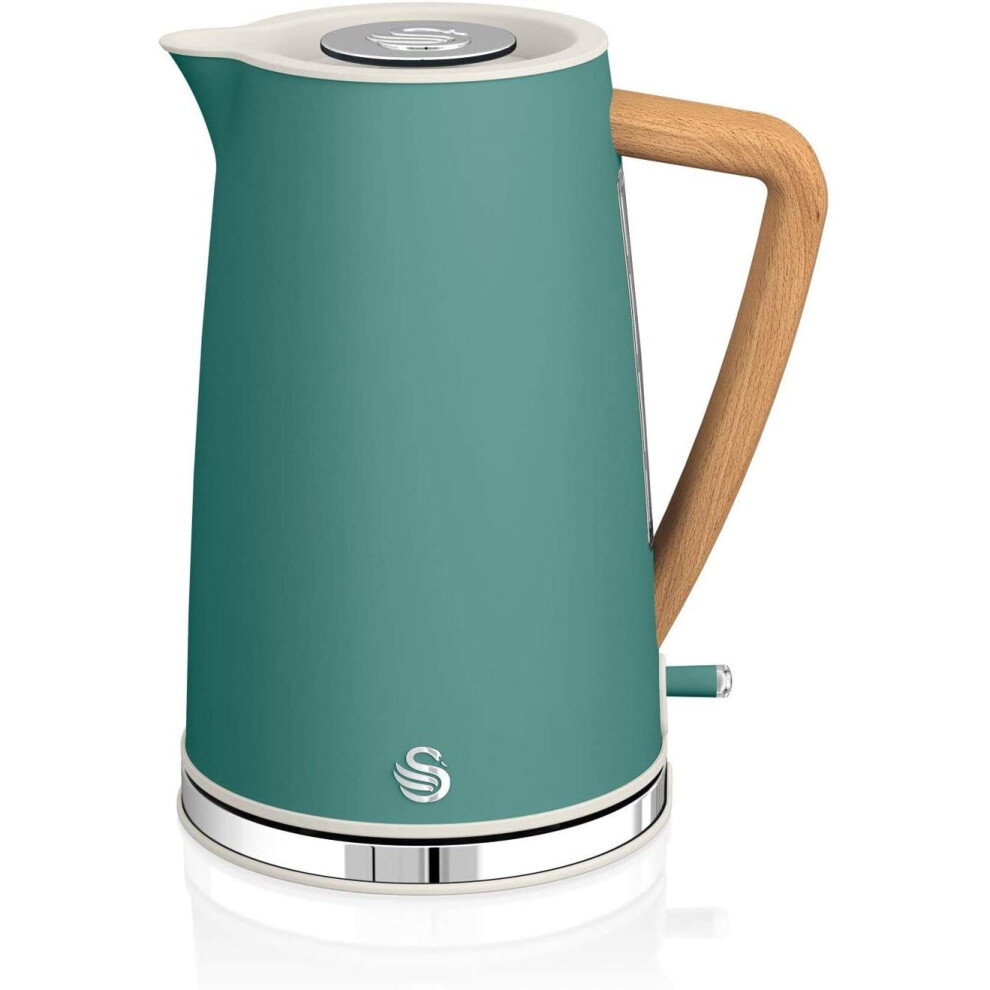 Swan Nordic Jug Kettle, 1.7 Litre, Pine Green, Rapid Boil, Wood Effect Handle, Scandi Design, Soft Touch Housing and Matte Finish, 3kw, SK14610GREN