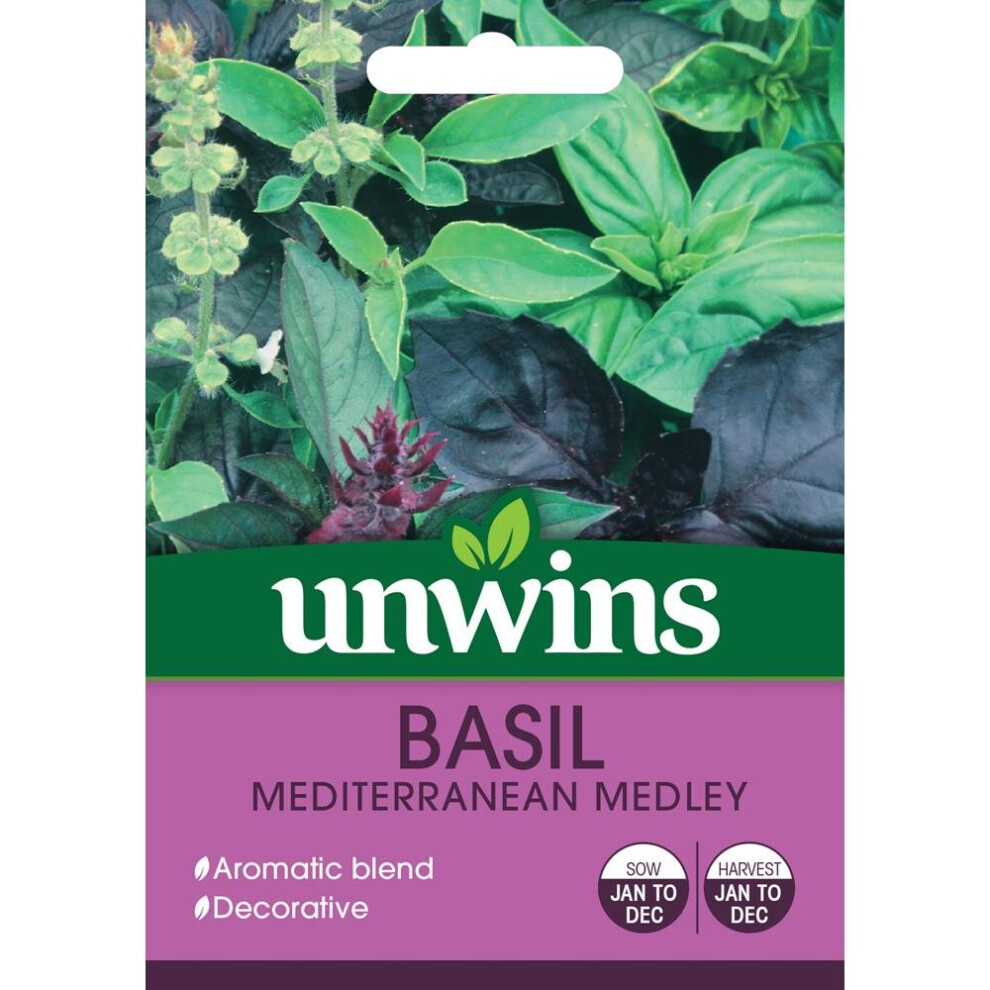 Unwins Grow Your Own Mediterranean Medley Basil Herb Seeds Dark/Purple/Green